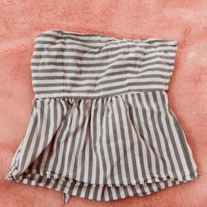 Blue and White striped, strapless top